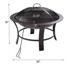 26" Metal Round Outdoor Wood-Burning Fire Pit