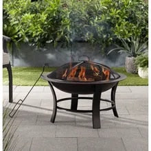 26" Metal Round Outdoor Wood-Burning Fire Pit