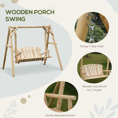 Rustic Natural Wood Log Swing Freestanding