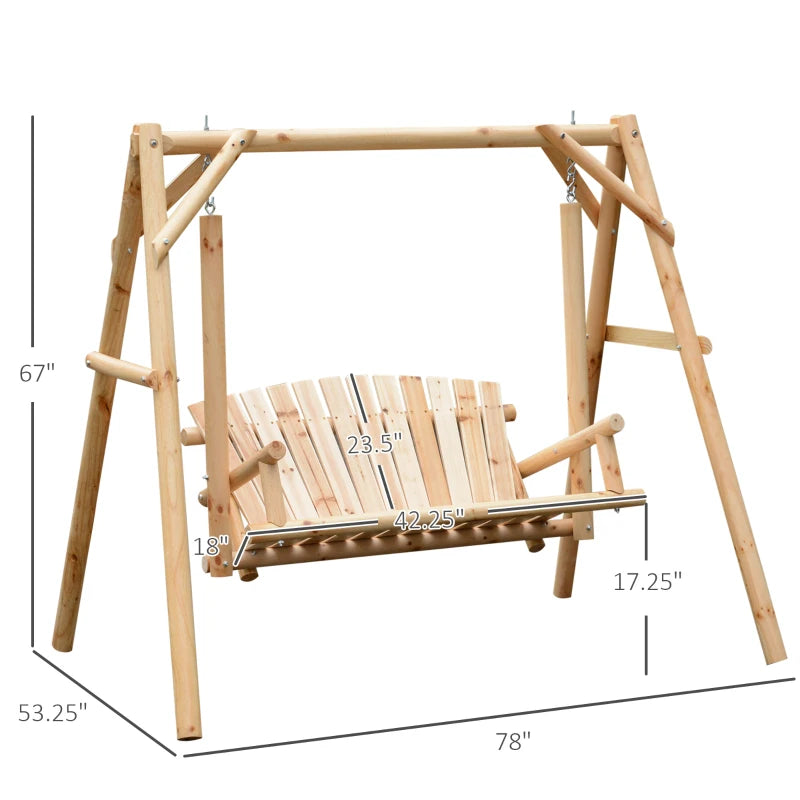 Rustic Natural Wood Log Swing Freestanding