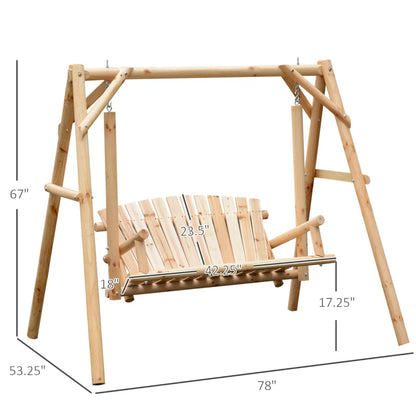 Rustic Natural Wood Log Swing Freestanding