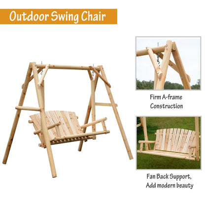 Rustic Natural Wood Log Swing Freestanding