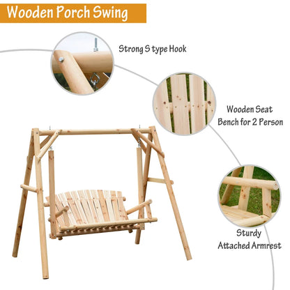 Rustic Natural Wood Log Swing Freestanding